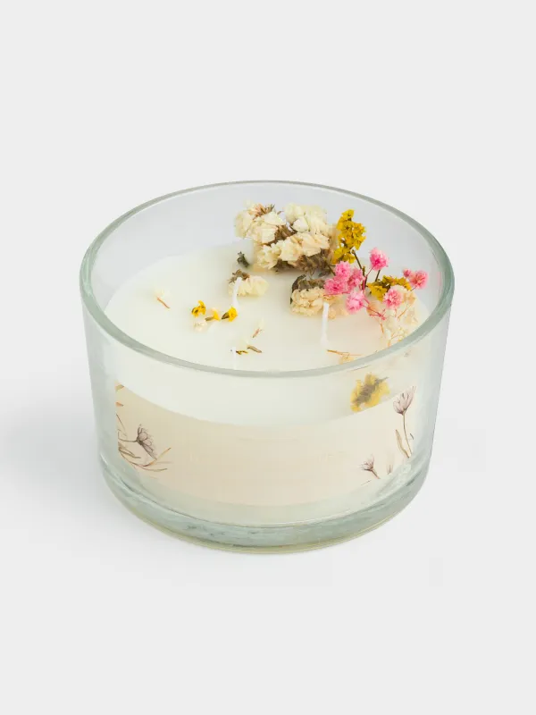 Свеча ароматическая, 8 см, три фитиля, в подсвечнике, с сухоцветами, Honeysuckle, Balmy summer, image-2