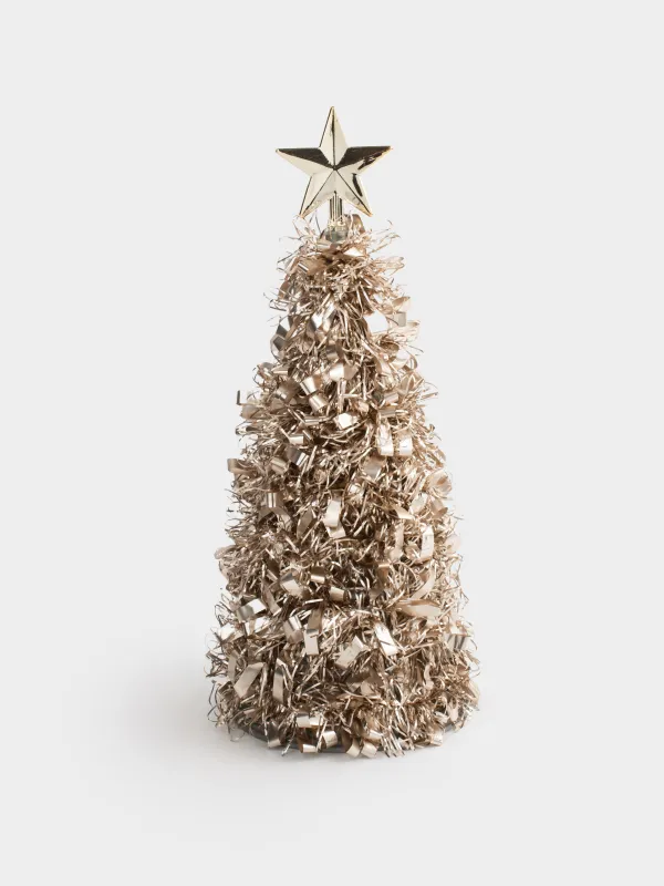 Ель искусственная, 25 см, мишура/пластик, шампань, Крупная мишура, Tinsel christmas, image-0