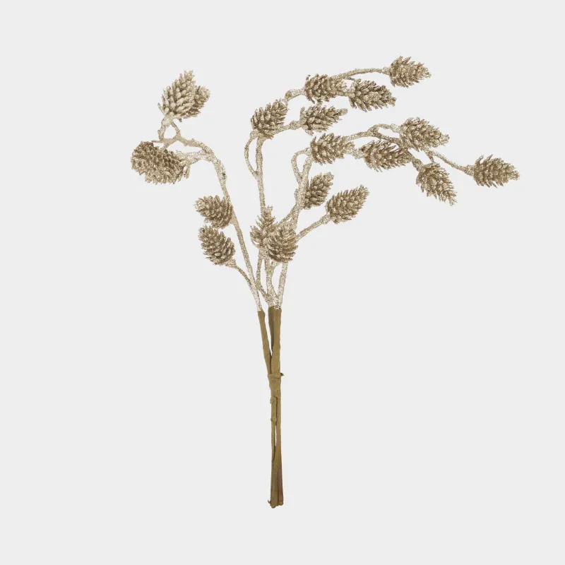 Ветка декоративная, 34 см, пластик/бумага, Золотистые шишки, Conifer delice