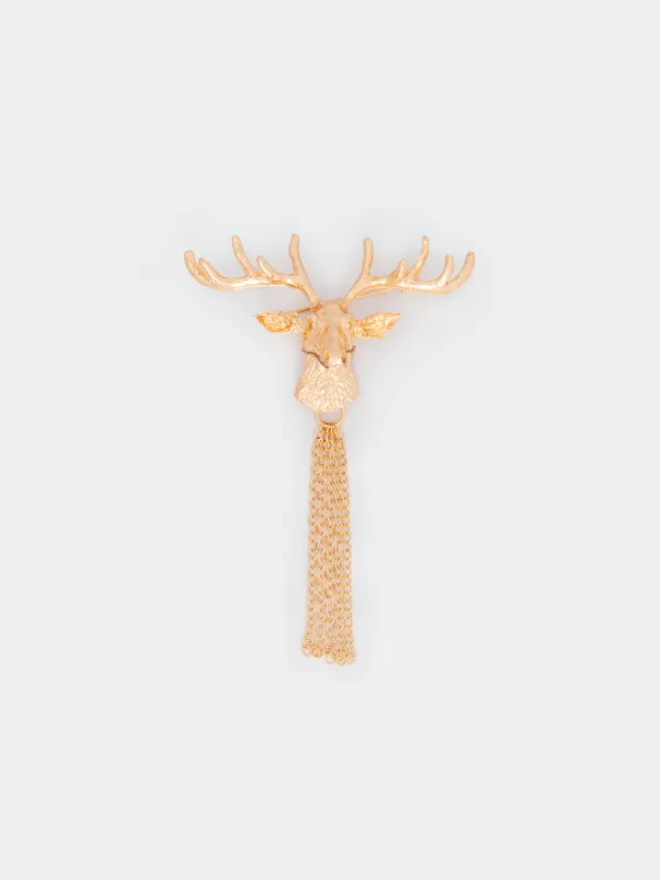 Брошь, 8 см, металл, золотистая, Олень, Jewelry deer, image-0