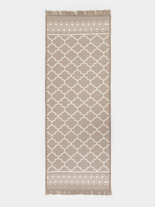 Коврик, 80х200 см, двусторонний, с бахромой, акрил, бежево-коричневый, Четырехлистники, Arabesque, image-0