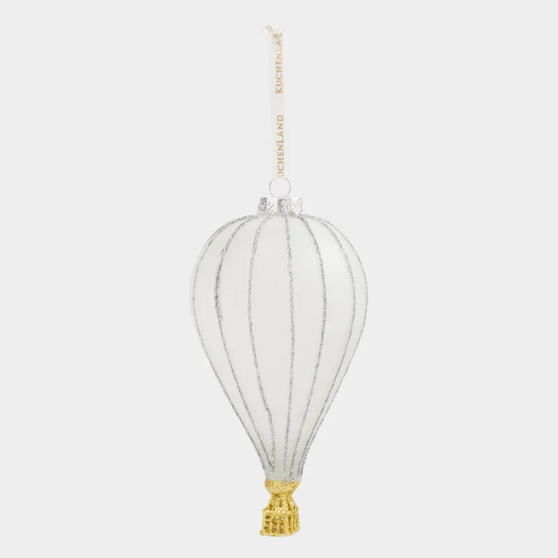 Игрушка елочная, 13 см, стекло, бело-золотистая, матовая, Воздушный шар, Figure christmas, image-2