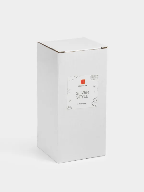 Подсвечник, 15 см, для тонкой свечи, на ножке, керамика, серебристый, Елка, Silver style, image-4