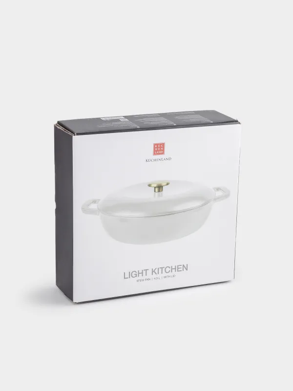 Сотейник, 31 см, 4,3 л, с крышкой, чугун, молочный, Light kitchen, image-6