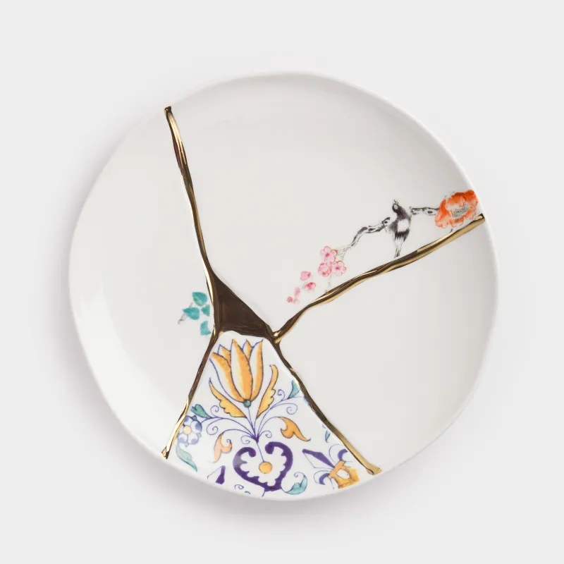 Тарелка закусочная, 21 см, фарфор N, бело-золотистая, Кинцуги, Revival