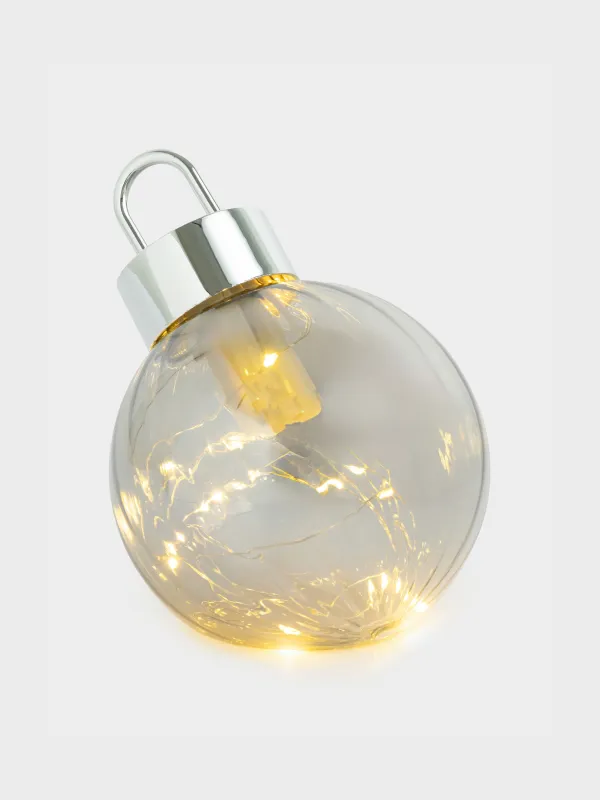 Статуэтка с подсветкой, 15 см, стекло/пластик, серая, Елочный шар, Silver style, image-0