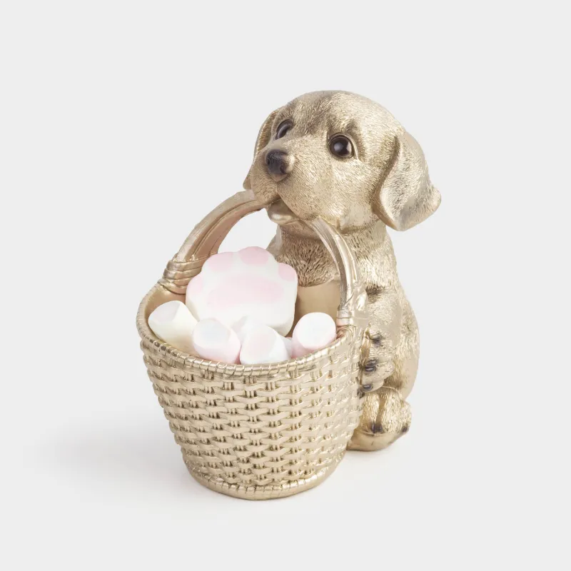 Конфетница, 18х12 см, с ручкой, полирезин, золотистая, Лабрадор с корзиной, Dog, image-6