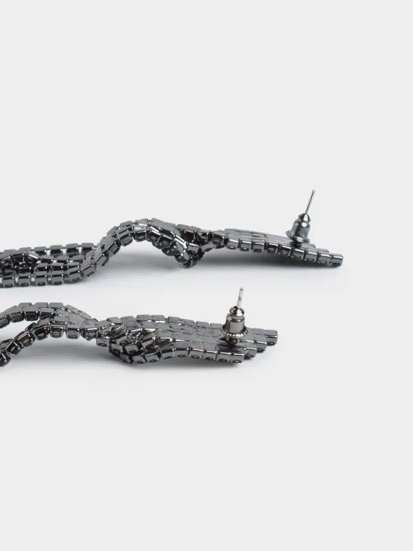 Серьги-пусеты, 9 см, 2 шт, металл/стразы, черные, Кристаллы, Jewelry black, image-3