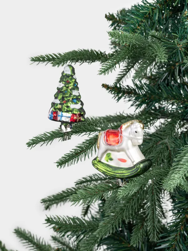 Набор елочных игрушек, 7 см, 2 шт, на клипсе, стекло, Лошадь и ель, Figure christmas, image-6