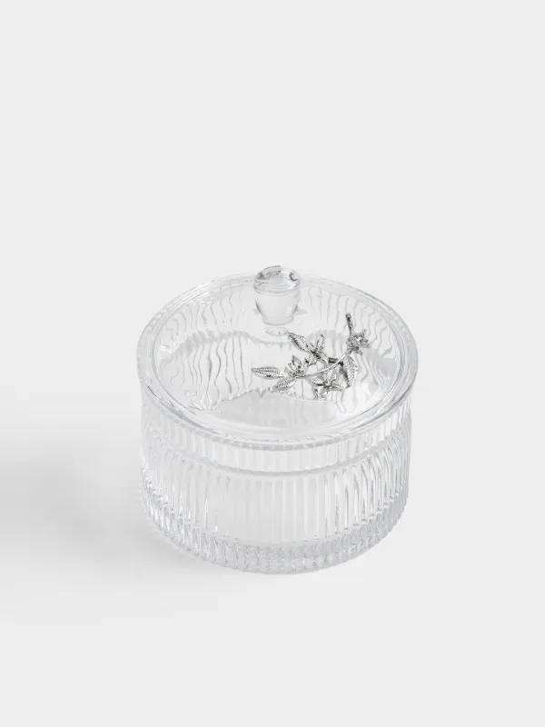 Емкость для хранения, 12,5х12 см, 600 мл, стекло Р/металл, Серебристые цветы, Ribby silver, image-1