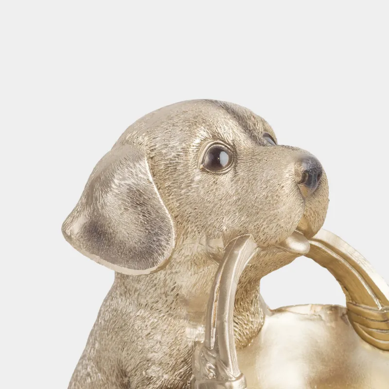 Конфетница, 18х12 см, с ручкой, полирезин, золотистая, Лабрадор с корзиной, Dog, image-4