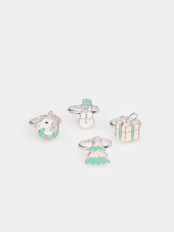 Набор колец, единый размер, 4 шт, детский, металл, Jewelry christmas