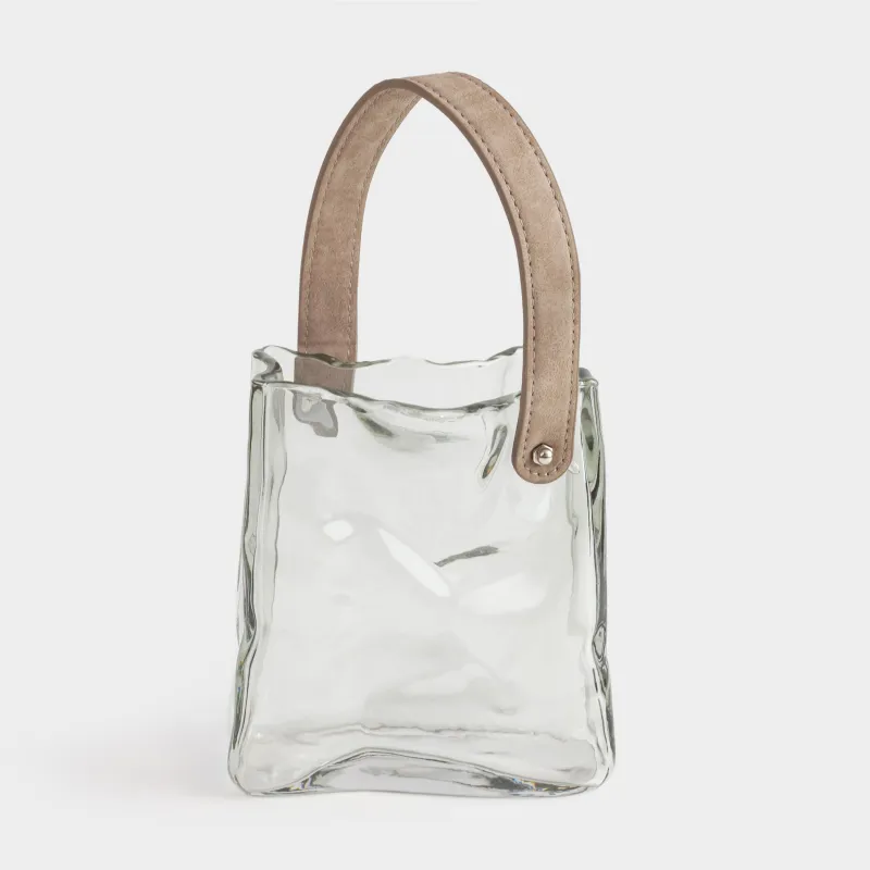 Ваза для цветов, 18 см, декоративная, с ручкой, стекло/полиуретан, серая, Сумка, Crumple color