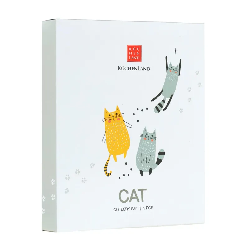 Столовые приборы, детские, 1 перс, 4 пр, сталь, Котики, Grey cat, image-1