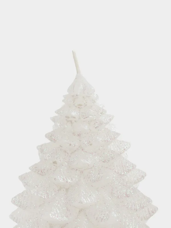 Свеча, 11x13 см, с блестками, белая, Елка, Fir candle, image-1