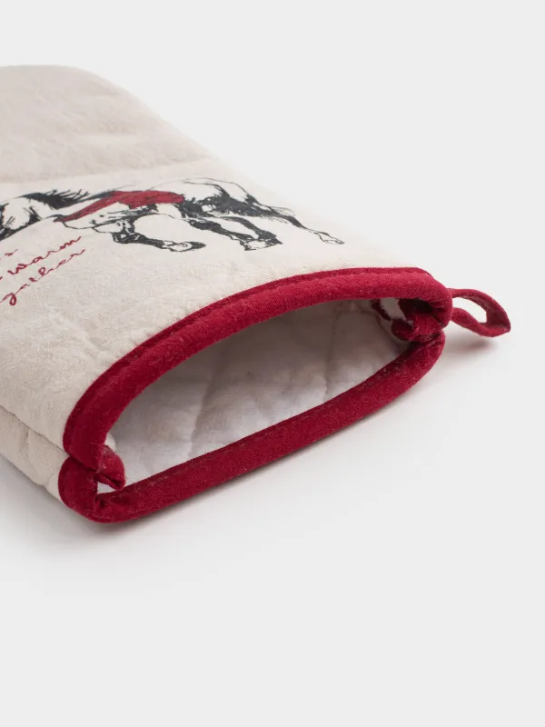 Прихватка-варежка, 18x30 см, хлопок, серо-бежевая, Лошадь, Horse in scarf, image-4