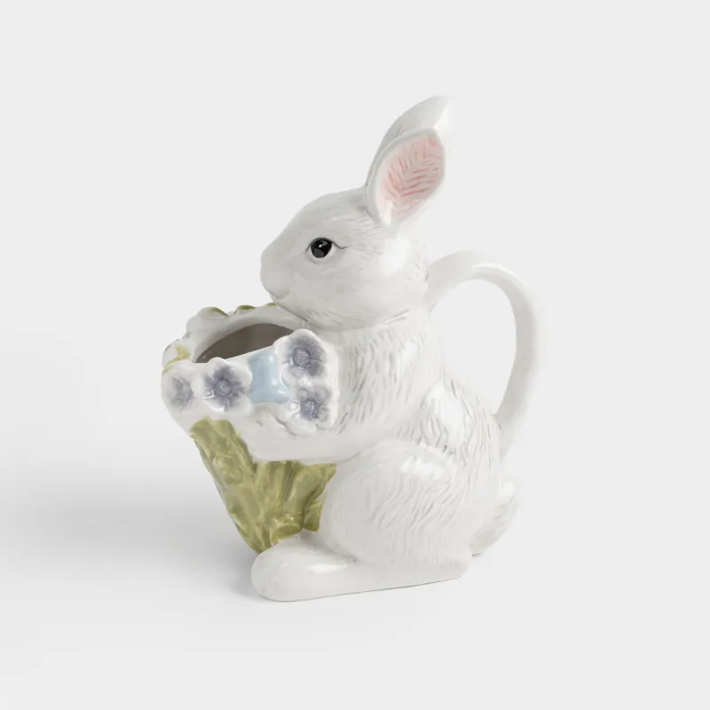 Кувшин, 540 мл, керамика D, серый, Кролик с букетом цветов, Easter