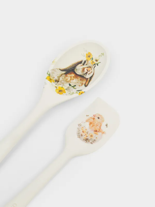 Набор для выпечки, 2 пр, ложка/лопатка, силикон, молочный, Кролик и цыпленок, Natural Easter, image-2