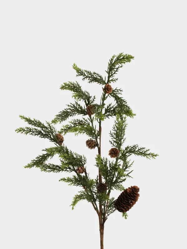 Ветка декоративная, 70 см, Хвоя с шишками, Conifer decor, image-1