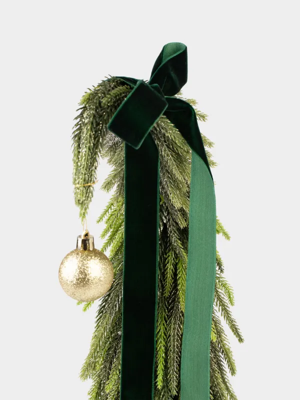 Ель искусственная, 41 см, полиэтилен, Ель с зеленым бантом и шаром, Conifer curved, image-1