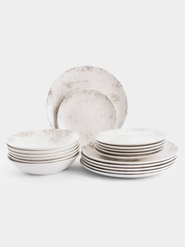 Сервиз обеденный, 6 перс, 18 пр, фарфор P, белый, Бежевые цветы, Maleo, image-0