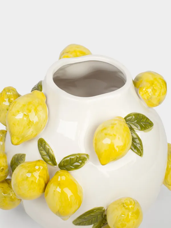 Ваза для цветов, 24 см, декоративная, керамика D, молочная, Лимоны, Sicily, image-1