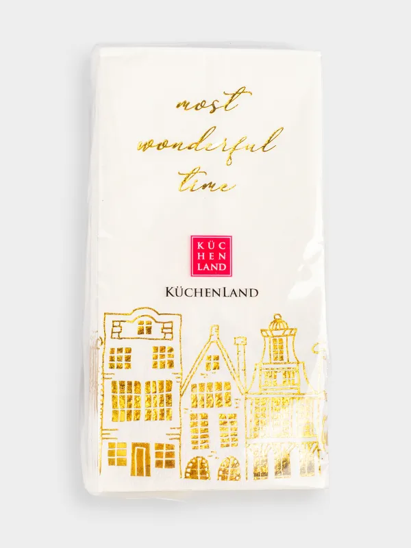 Салфетки бумажные, 33х33 см, 20 шт, прямоугольные, белые, Золотистые дома, Snow sparks, image-4