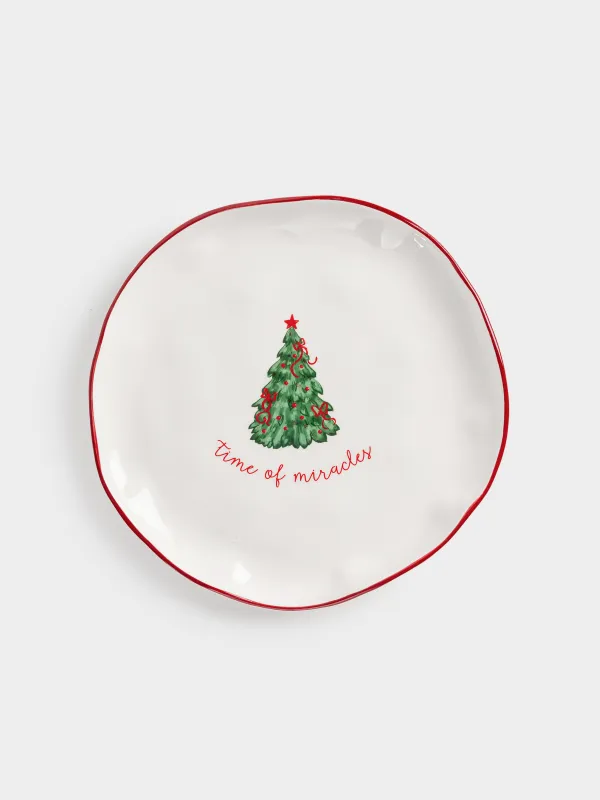 Тарелка обеденная, 26 см, керамика D, Елка с бантами, Christmas tree, image-0