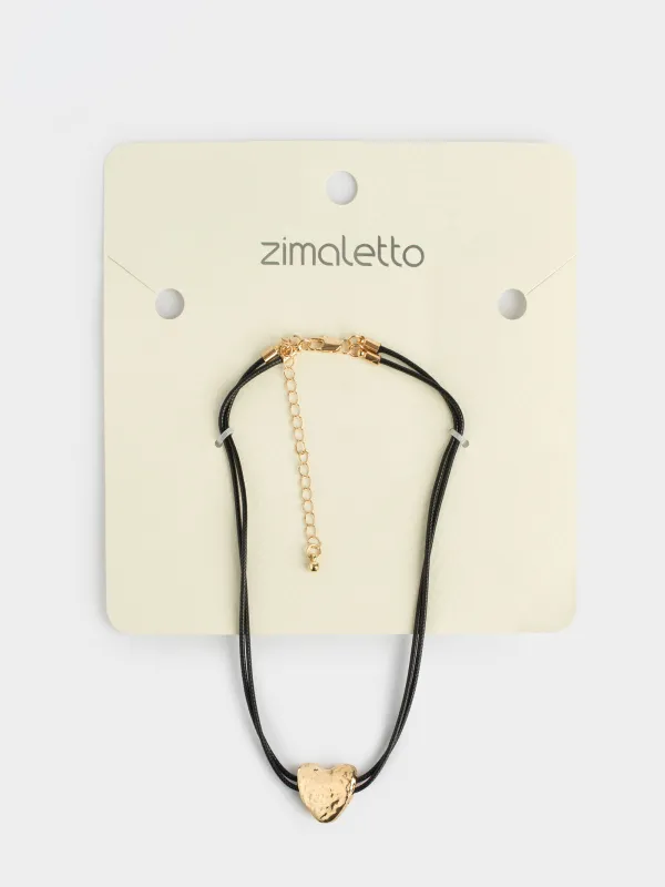 Цепочка-шнурок, 42 см, с подвеской, металл, золотистая, Сердце, Jewelry heart, image-2