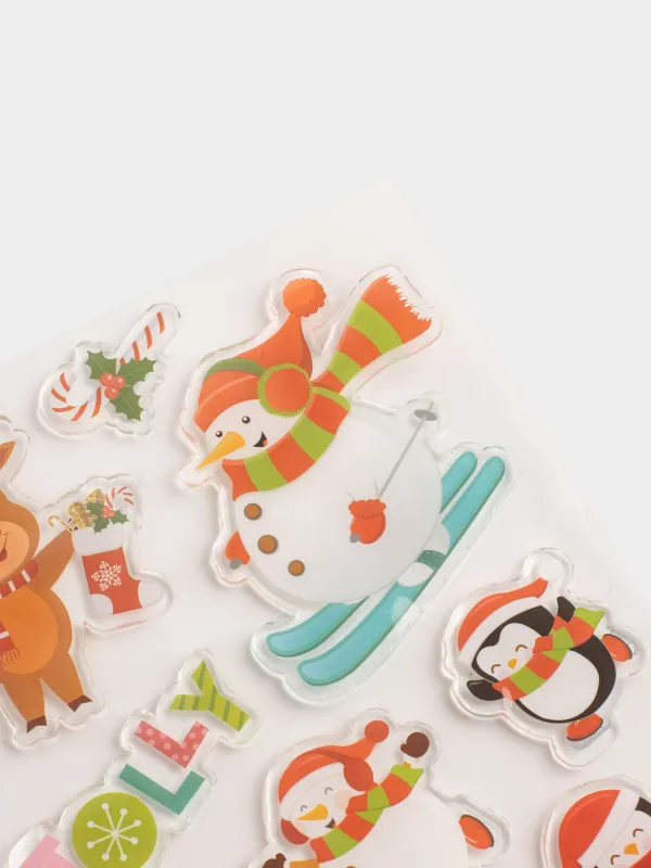 Набор наклеек, 15х20 см, многоразовые, термопластик, Снеговики, Christmas decal, image-2