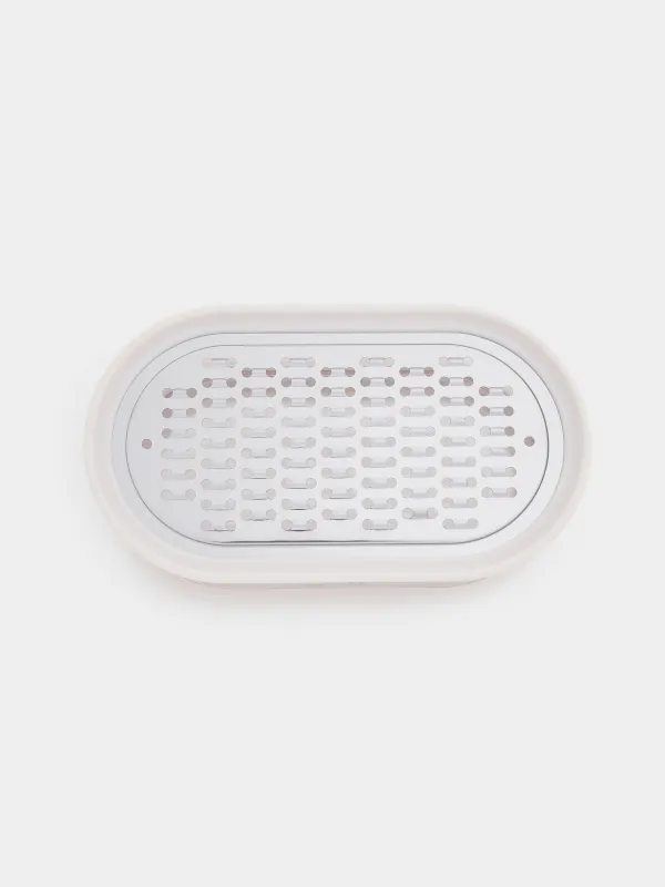 Терка, 14x8 см, с контейнером, сталь/пластик, молочная, Soft kitchen, image-0