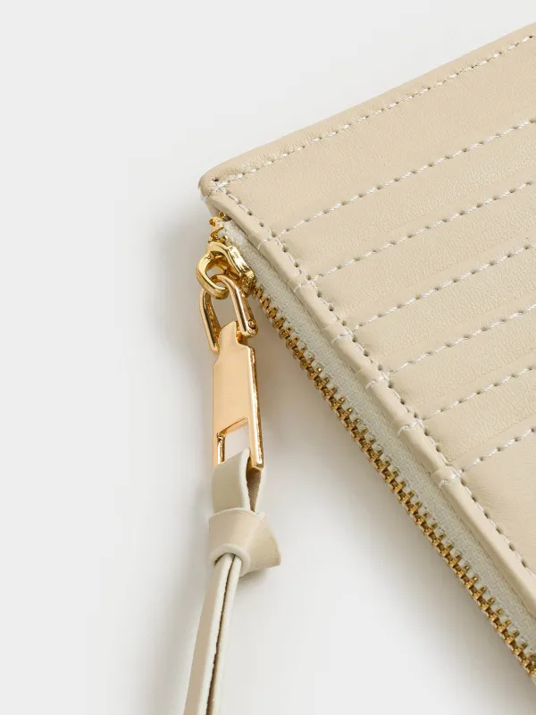 Кошелек женский, 13х8 см, на молнии, с отделениями для карт, полиуретан, молочный, Quilted, image-2