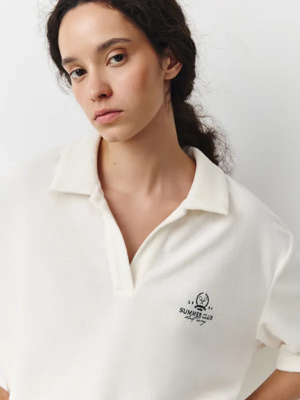 Рубашка женская, домашняя, р. S, с воротником-поло, хлопок/полиэстер К, молочная, Pegina, image-2