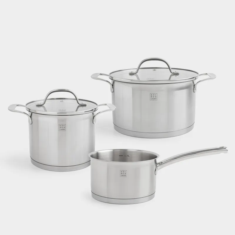 Набор посуды, 3 пр, сталь/стекло Б, Small, Silver Stone