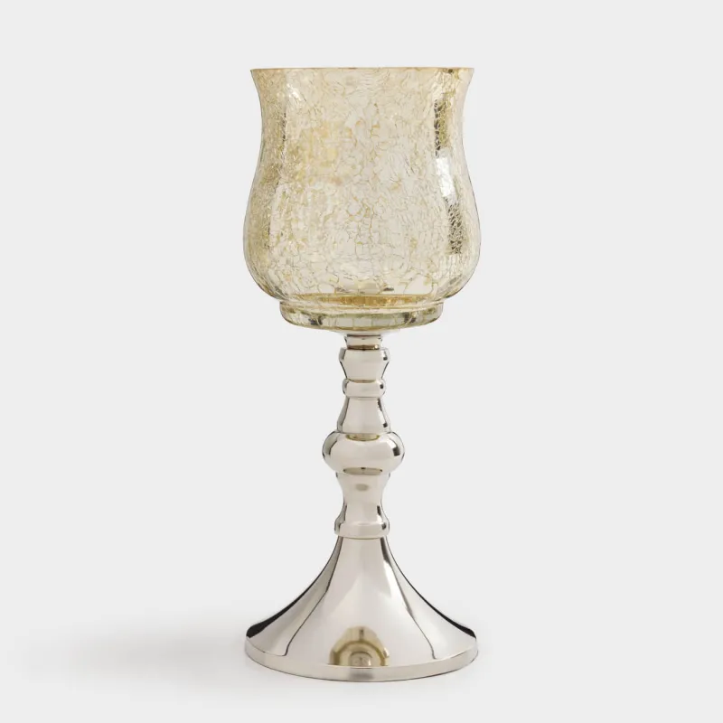 Подсвечник, 23 см, для чайной свечи, на ножке, стекло/металл, шампань, Fantastic, image-0