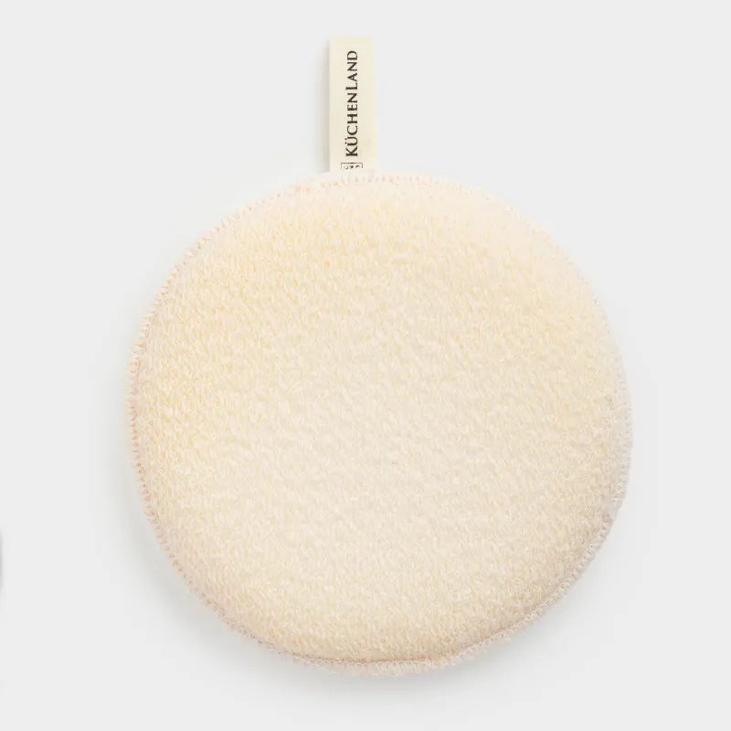 Мочалка-губка для мытья лица и тела, 13 см, с держателем, нейлон/хлопок, бежевая, Unique spa