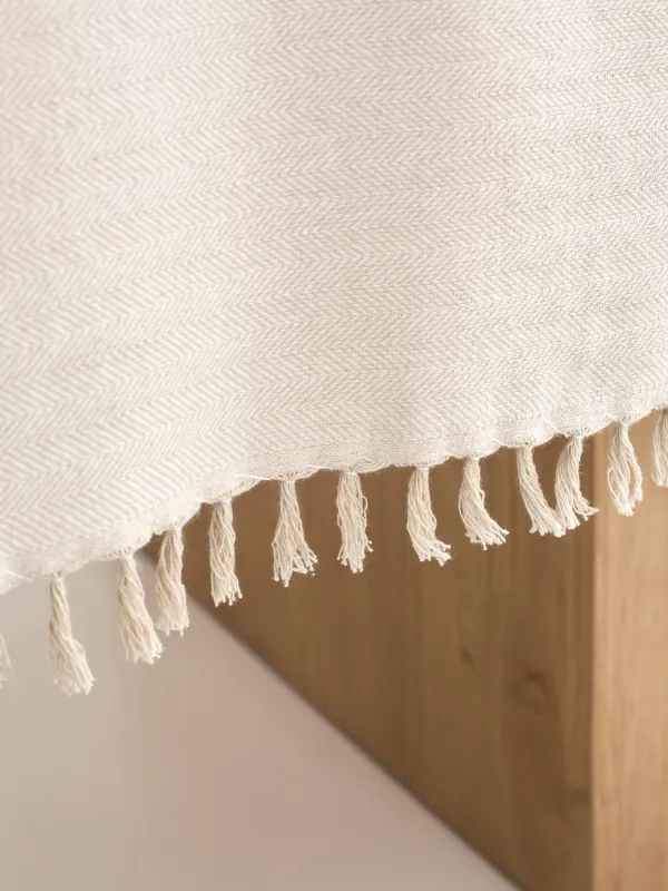 Скатерть, 160х160 см, с бахромой, хлопок, молочно-бежевая, Framed, image-5