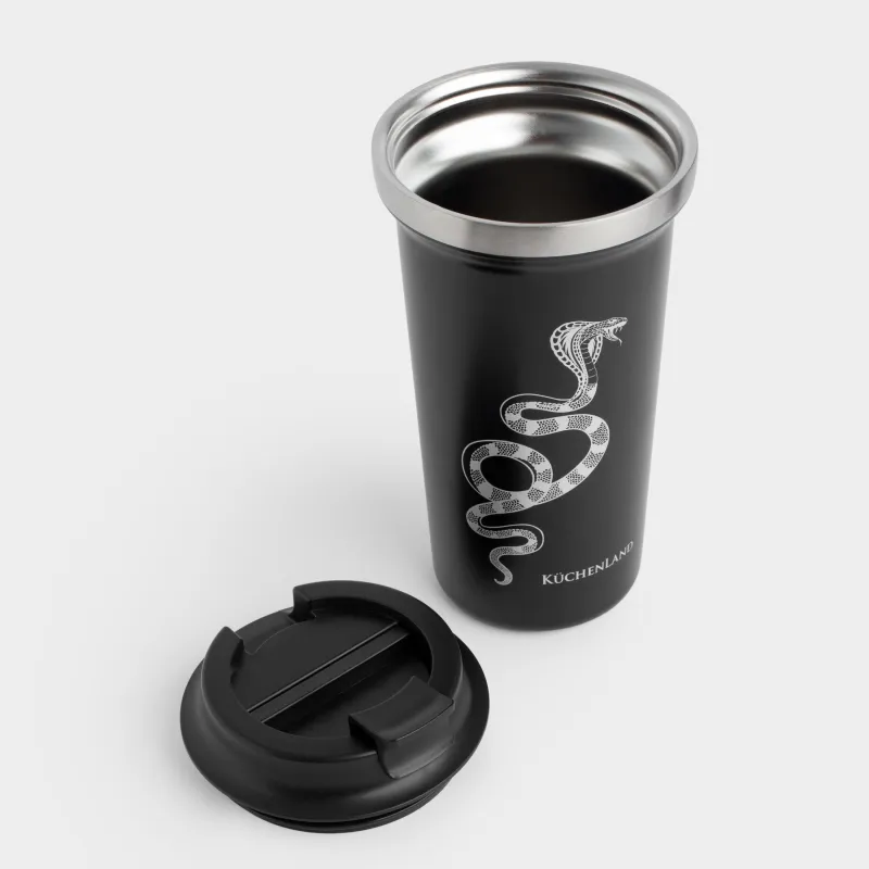 Термокружка, 450 мл, сталь/пластик, черная, Серебристая кобра, Coffee time, image-2