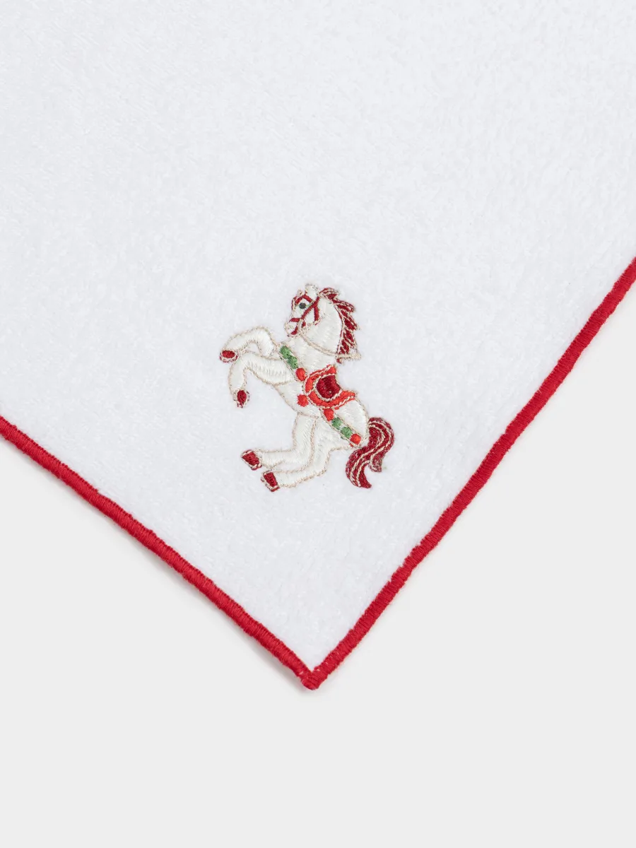 Полотенце кухонное, 40х60 см, хлопок, белое, с красным кантом, Лошадка, Christmas traditions, image-1