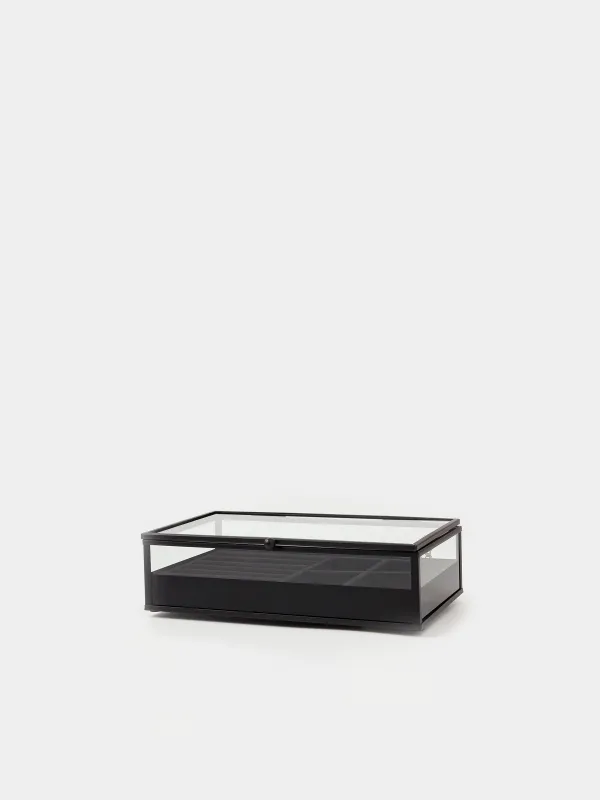 Шкатулка для украшений, 21х13 см, стекло/металл, черная, Collection, image-0