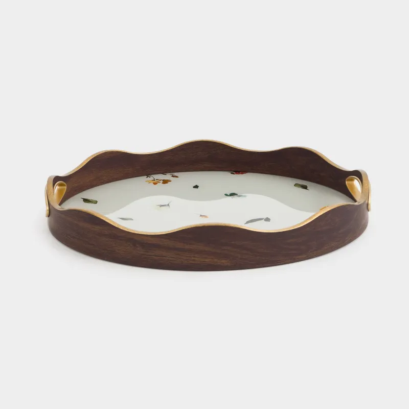 Поднос, 34 см, пластик/стекло, круглый, золотистый, Цветы, Generic flowers, image-1