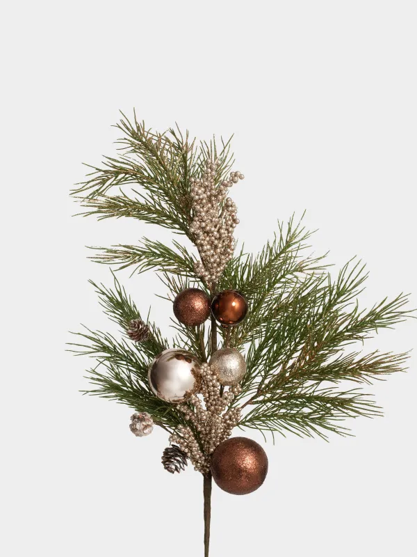 Ветка декоративная, 68 см, Хвоя и шары, Conifer champagne, image-1