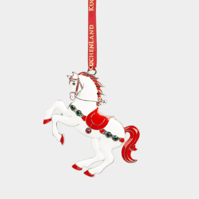 Игрушка елочная, 4 см, металл, серебристо-красная, Конь со стразами, Figure horse