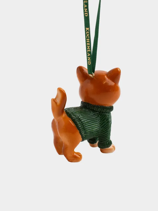 Игрушка елочная, 7 см, полирезин, коричнево-зеленая, Кот в свитере, Figure christmas, image-1
