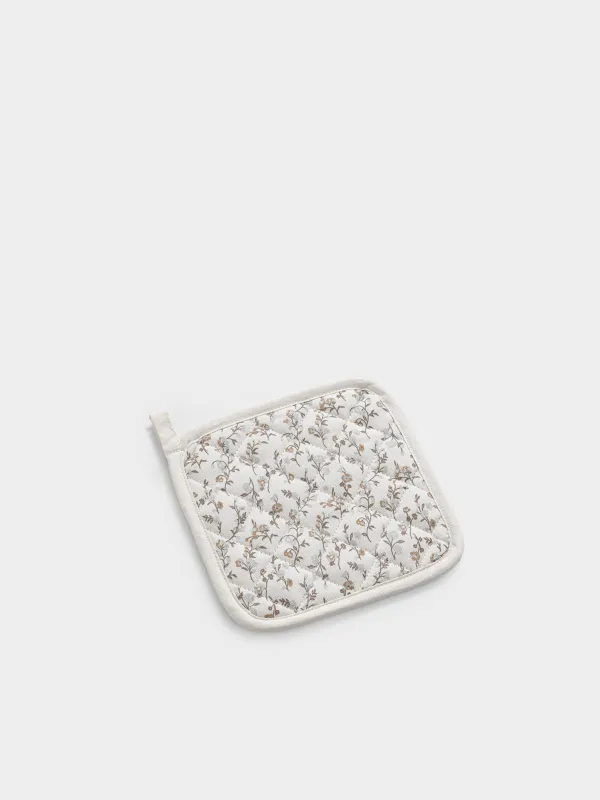 Прихватка, 20х20 см, хлопок, квадратная, молочная, Винтажные цветы, La flore, image-1