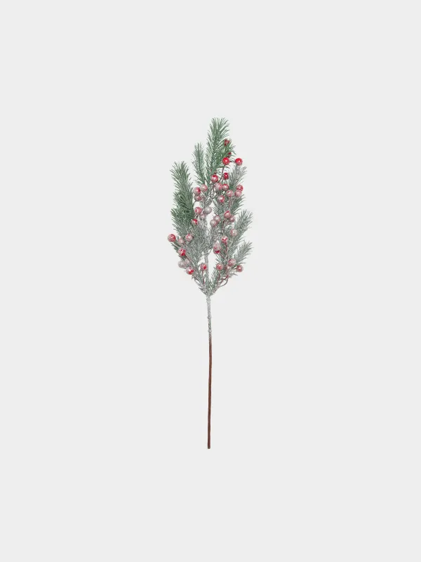 Ветка декоративная, 58 см, Красные ягоды и хвоя, Red berry, image-0