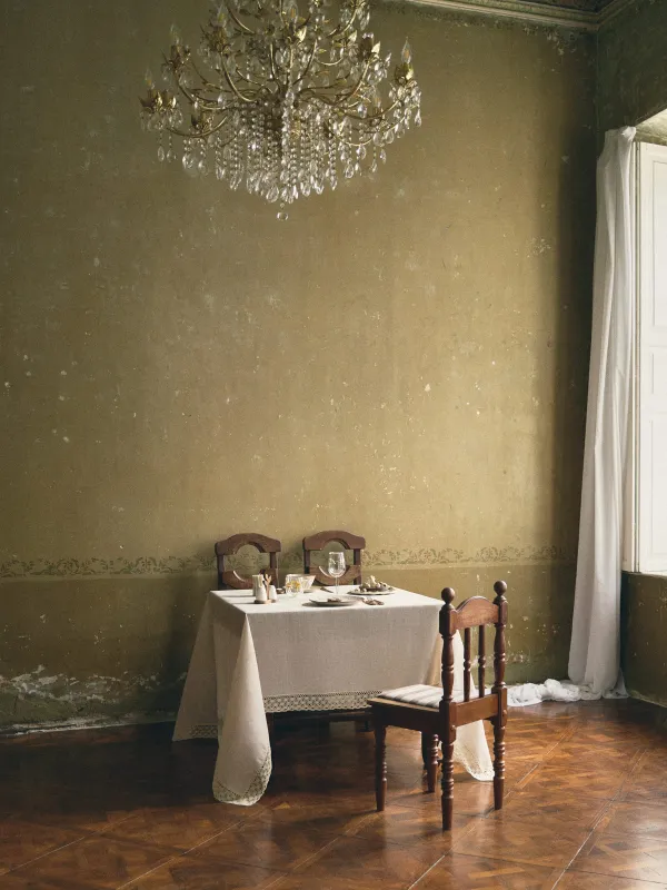 Скатерть, 170х250 см, с кружевом, полиэстер/лен/хлопок, бежевая, Natural framed, image-9