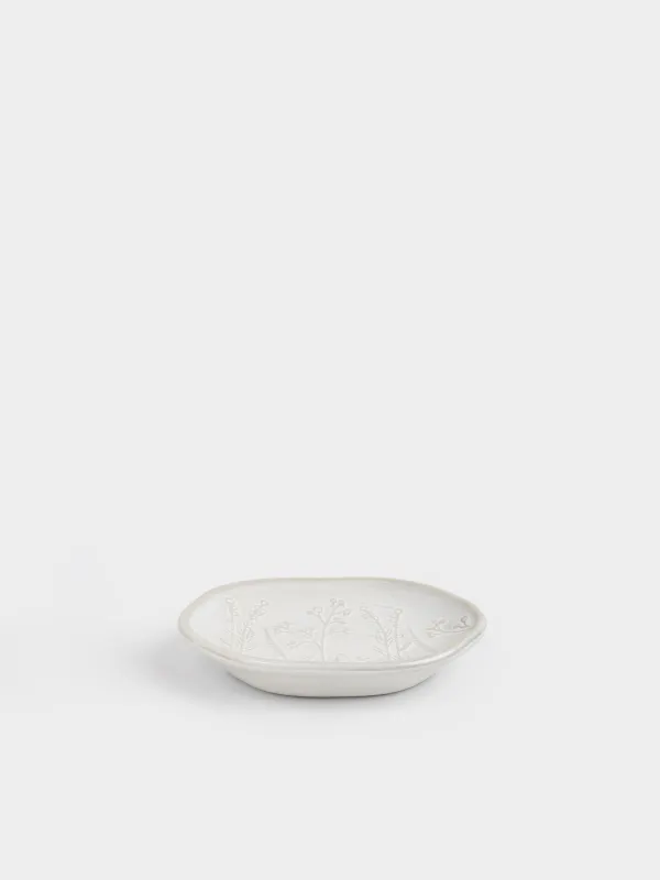 Мыльница, 16х11см, керамика, овальная, бежевая, Травы, Hebe, image-1