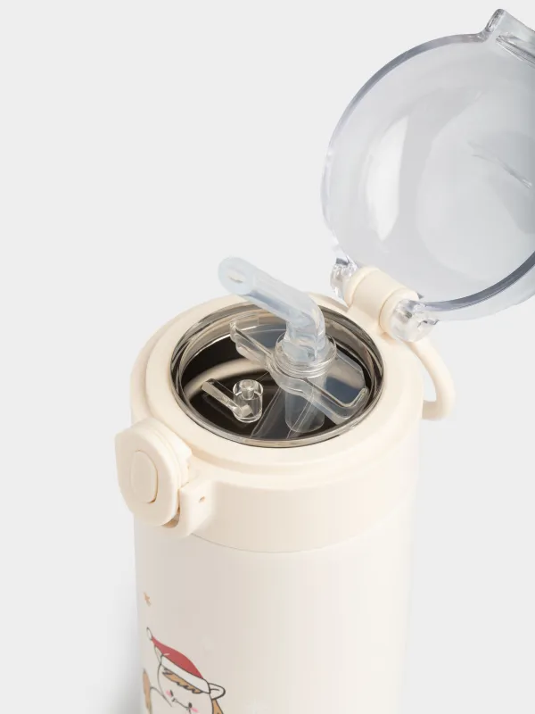 Термос детский, 320 мл, с трубочкой, сталь/пластик, бежевый, Лошадка, Cute vessel, image-4