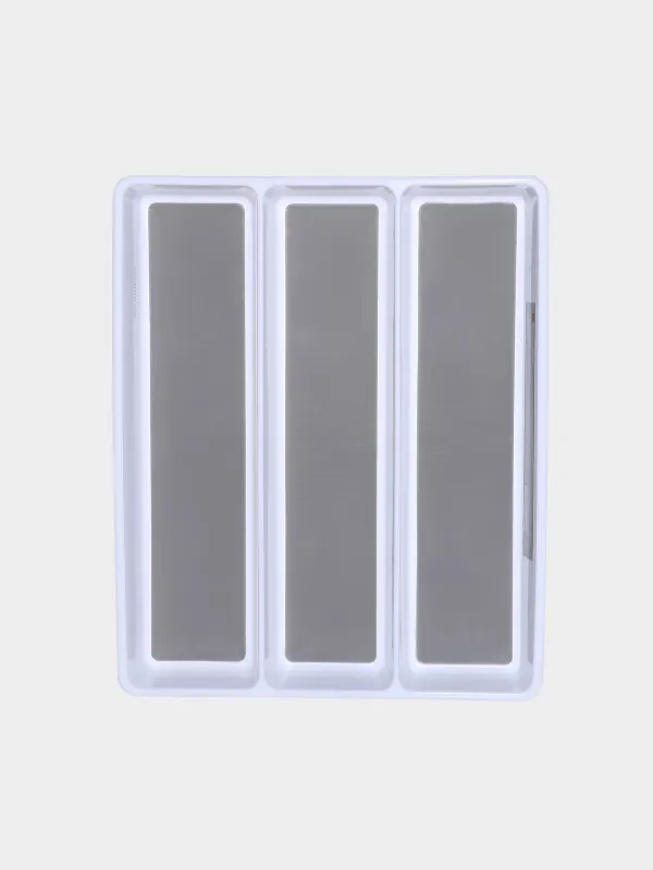 Лоток для кухонных принадлежностей, 40х33 см, 3 отд, пластик/каучук, бело-серый, Non-slip, image-0